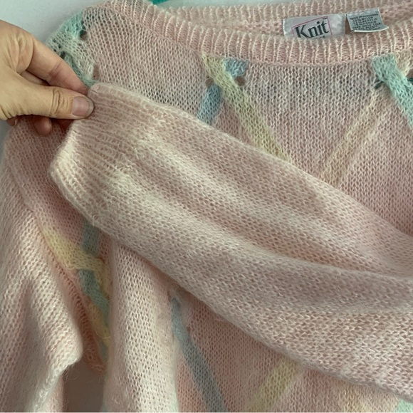 Vintage size small pastel fuzzy boatneck sweater - Picture 7 of 8